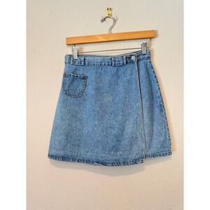 Vintage Steel Jeans Light Wash Denim Wrap Skirt Made in USA Womens Size 7 Blue